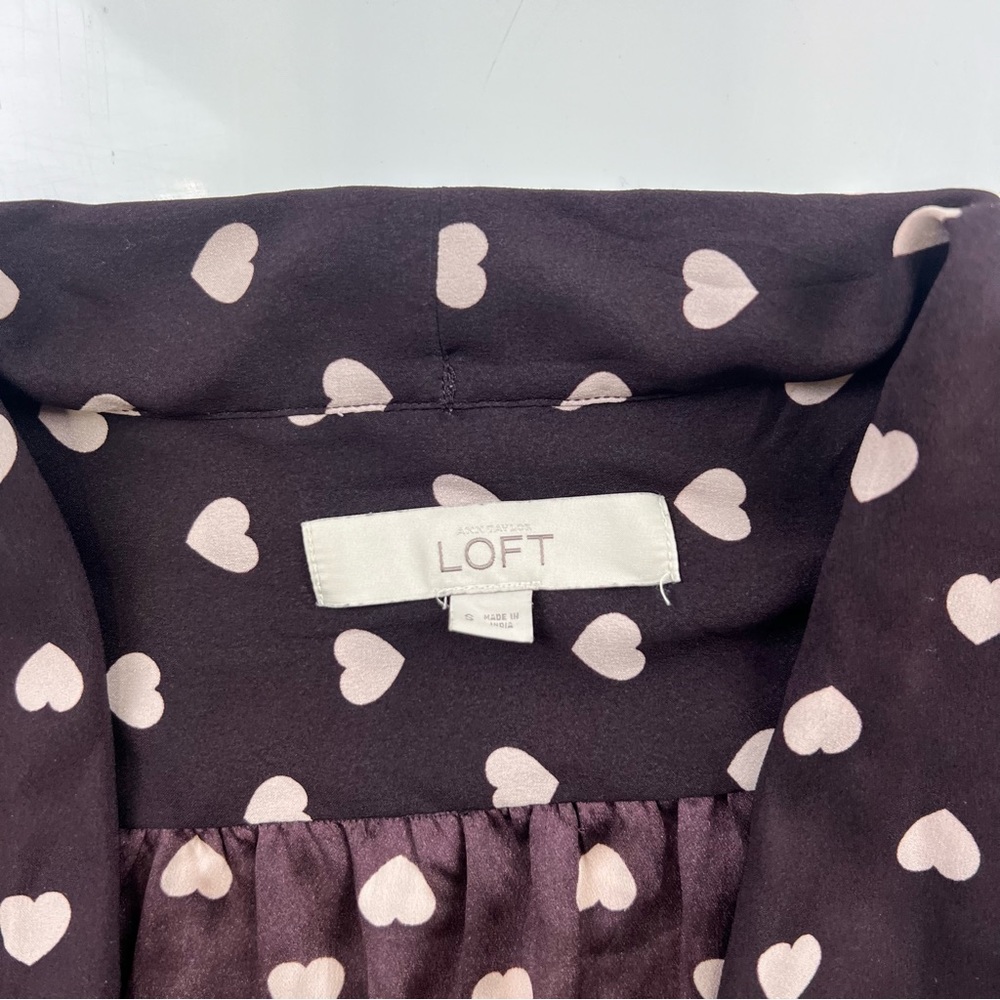 Ann Taylor loft women’s black heart blouse S L21-32 - Picture 4 of 6